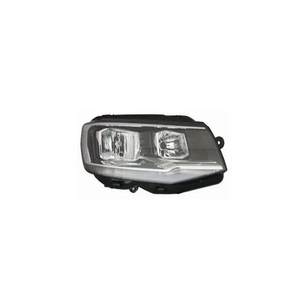 Phare Optique avant droit pour VOLKSWAGEN TRANSPORTER T6 phase 1, 2015-2019, fond noir, profil chromé, H7+H7, avec moteur, Neuf