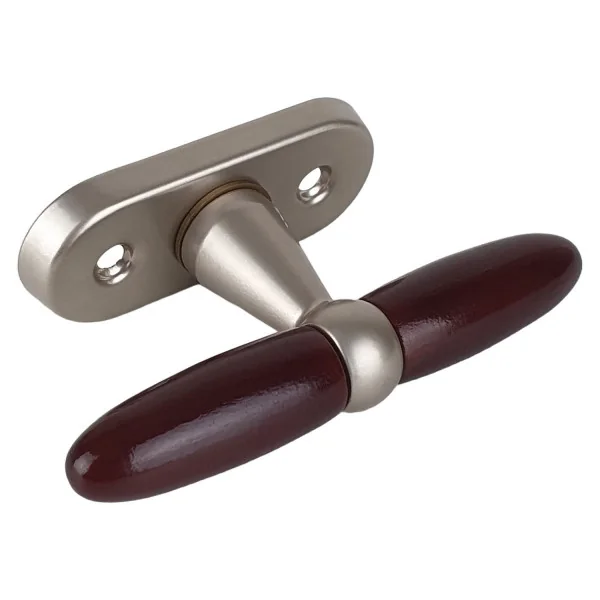 Poignée de fenêtre crémone JANICE, Aluminium nickel mat et bois foncé