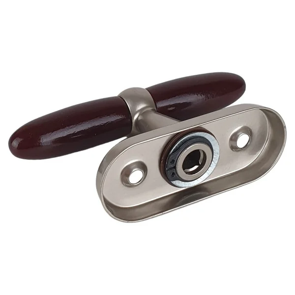 Poignée de fenêtre crémone JANICE, Aluminium nickel mat et bois foncé