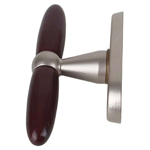 Poignée de fenêtre crémone JANICE, Aluminium nickel mat et bois foncé
