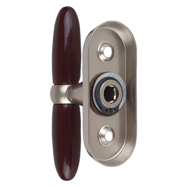 Poignée de fenêtre crémone JANICE, Aluminium nickel mat et bois foncé