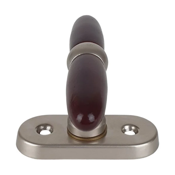 Poignée de fenêtre crémone JANICE, Aluminium nickel mat et bois foncé