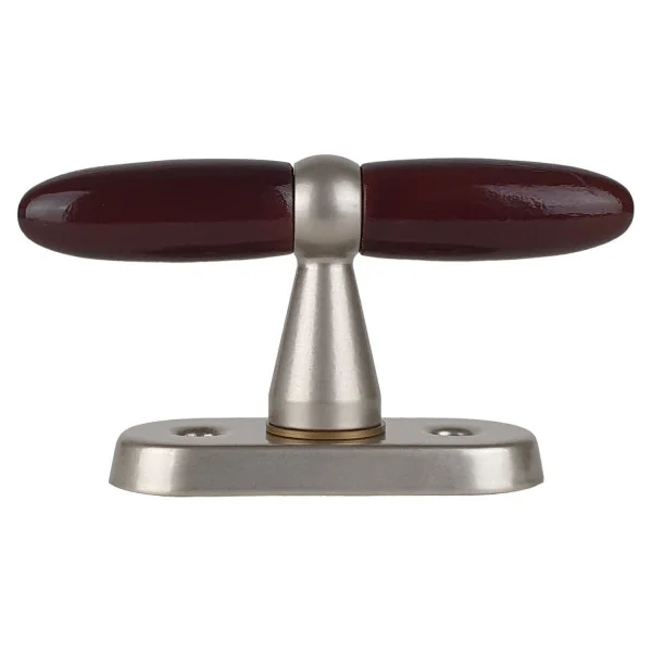 Poignée de fenêtre crémone JANICE, Aluminium nickel mat et bois foncé