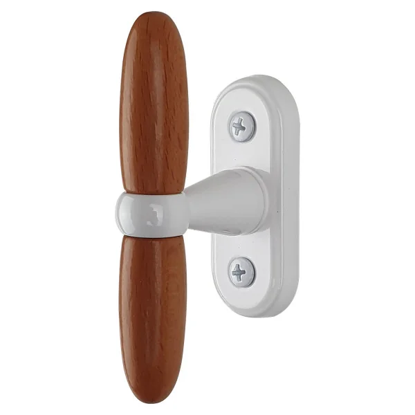 Poignée de fenêtre crémone MODANE, Aluminium blanc et bois clair