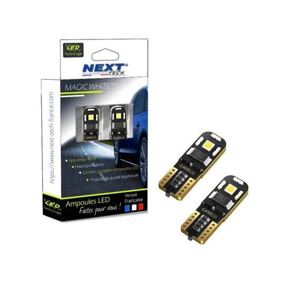 Veilleuses plates T10 W5W 12V non polarisés Canbus nouvelle génération