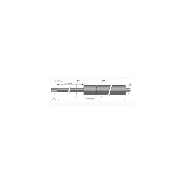 Verin à compression inox chapes filetées diam14 - filetage M8 c200 - l455 - f750