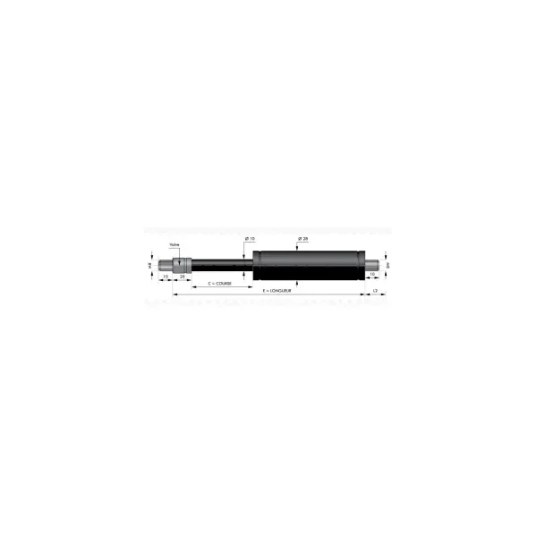Verin à gaz de TRACTION chapes filetées diam 10mm - filetage M8 c150 - l400 - f500